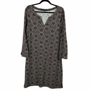 Hatley Cotton Tunic Dress Black Pink Geometric Print Long Sleeve Large